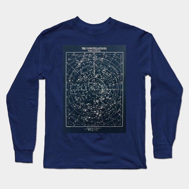 Vintage STAR CONSTELLATIONS MAP POSTER circa 1900s Long Sleeve T-Shirt by Beltschazar